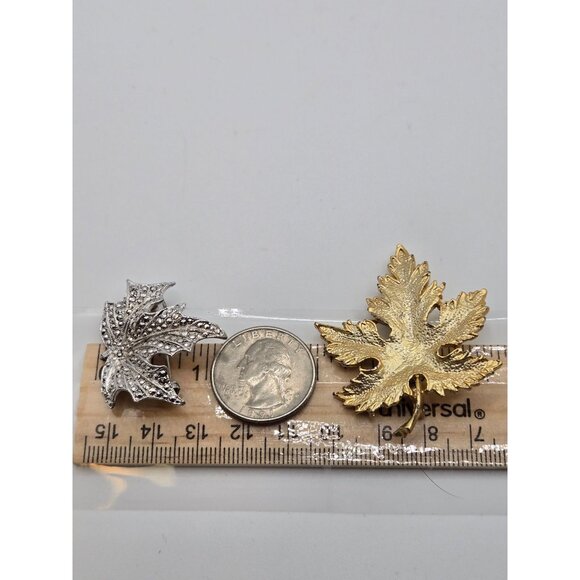 VTG 2PC Brooch Maple Leaf Set Gold Silver Tone Fall Classy Elegant Statement Pin - Picture 2 of 16